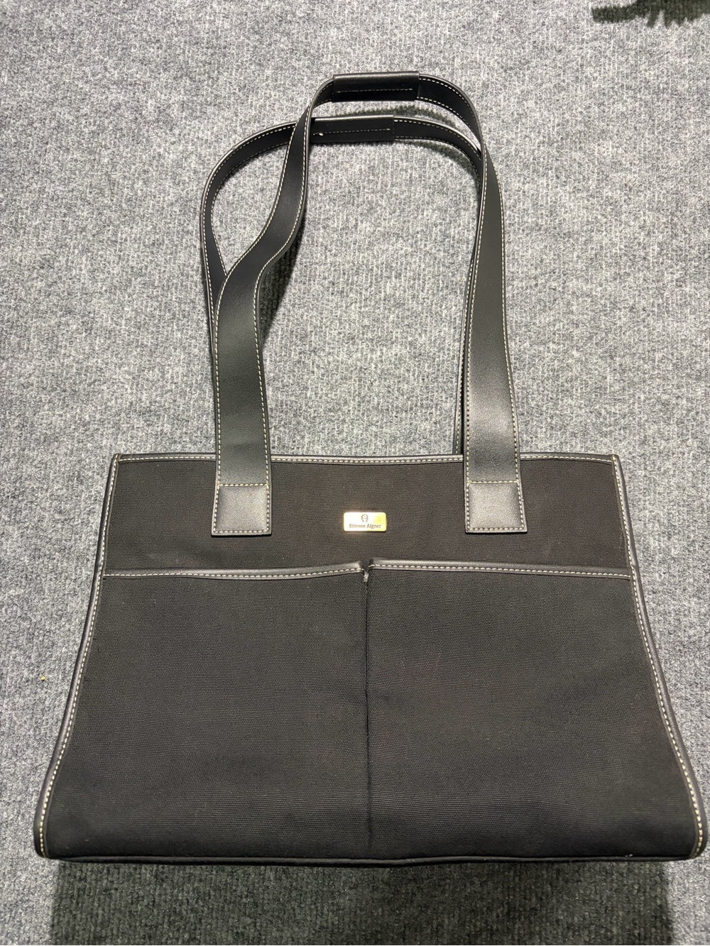 Etienne Aigner Black Canvas Tote with Leather Straps
